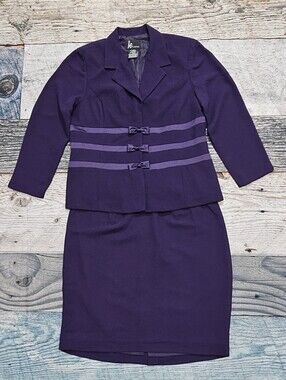 Vintage KS Collection 2-Piece Skirt Suit Set Women's Size 16 Purple Academia